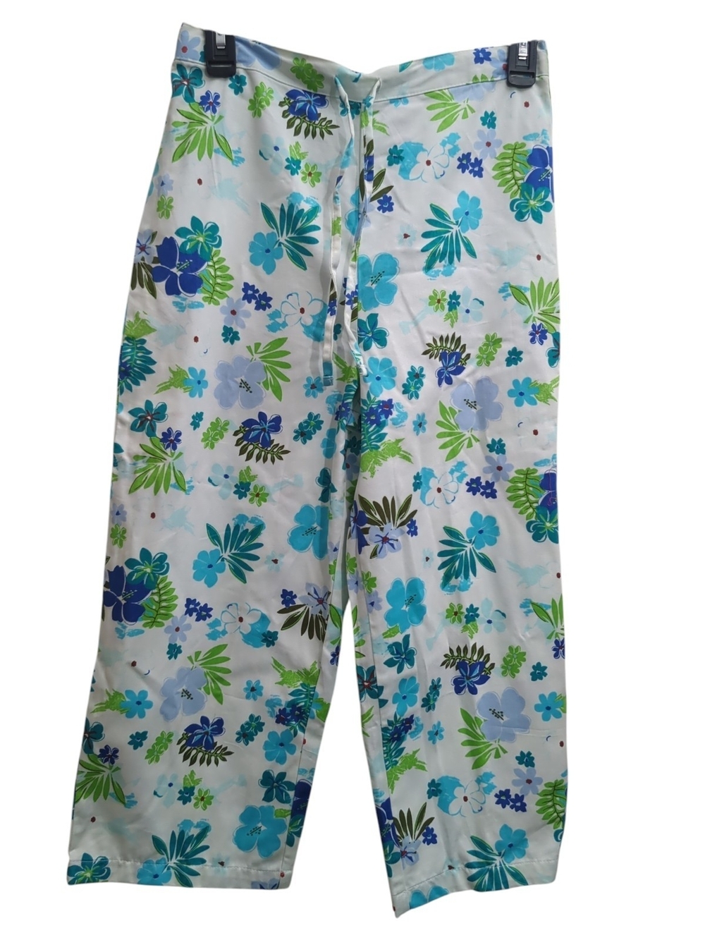 Tropical Floral Capri Pants Size 6/8 Drawstring 100% Cotton Resort Cottagecore
